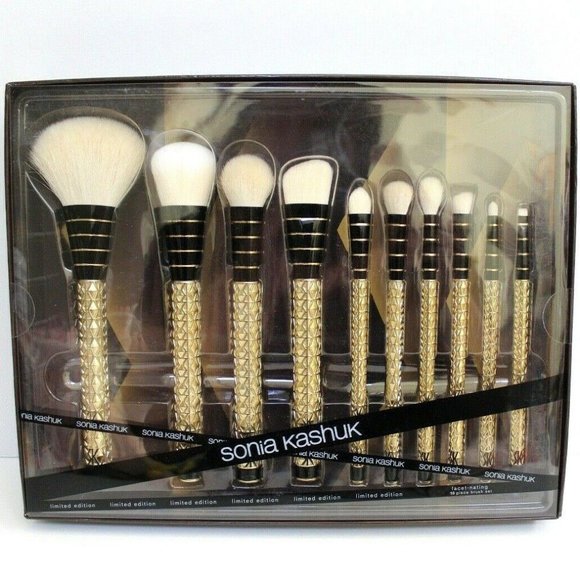 Sonia Kashuk Facet-Nating 10-Piece Brush Set Gold and Black - Picture 1 of 3